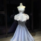 Light Blue Dreamy Strapless Waist-Cinched Sexy Evening Dress, Fairy Dress, Romantic Gown gh7361