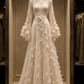 ✨Girlhomeshops-Mandarin Collar Bell Sleeve Lace Qipao Bridal Gown with 3D Floral & Leaf Appliques gh10303