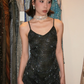 Black Spaghetti Straps V Neck Vintage Floral Pattern Beaded Sequin Fitted Long Evening Prom Dress gh9762