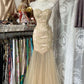 Champagner Gold Exquisite Spitze Elegante Rohr Lange Fischschwanz Meerjungfrau Schlank Ballkleid Abendkleid Party Kleid gh3245