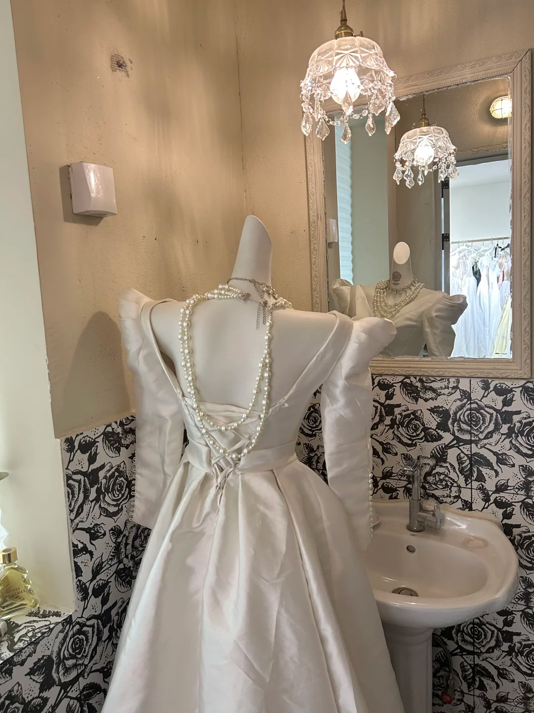 White Satin Midi Length Sleeved Waist-Cinched Luxury Elegant Romantic Dress, Wedding Gown gh7732