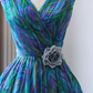 Vintage V Neck Sleeveless Homecoming Dress Wrap Bodice Swirl Print Full Skirt Cocktail Gown gh9397
