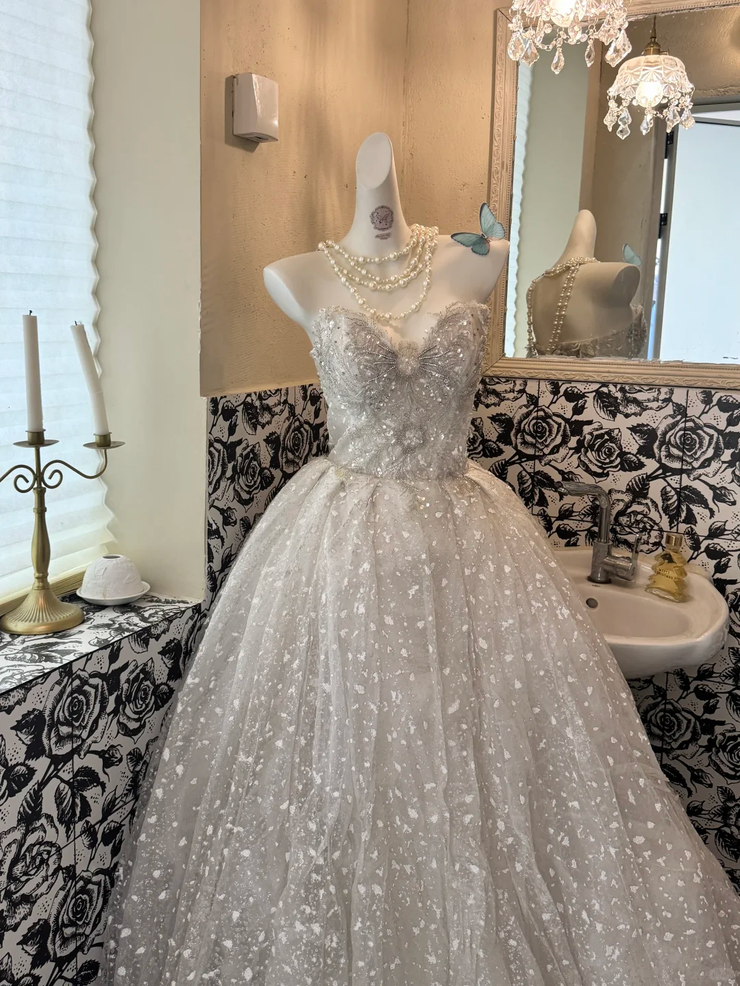 Light Gray Apricot Strapless Waist-Cinched Full Flared Long Vintage Romantic Dress, Wedding Gown gh7504