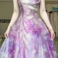 Lavender Tie‑Dye Floral Butterfly Print Spaghetti Strap Ball Gown, Lace Patchwork Irregular Tulle Formal Prom Dress gh9014