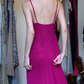 Spaghetti Straps Fuchsia Chiffon Evening Gown Deep V Rhinestone Ruched Asymmetric Ruffle Long Prom Dress gh9708