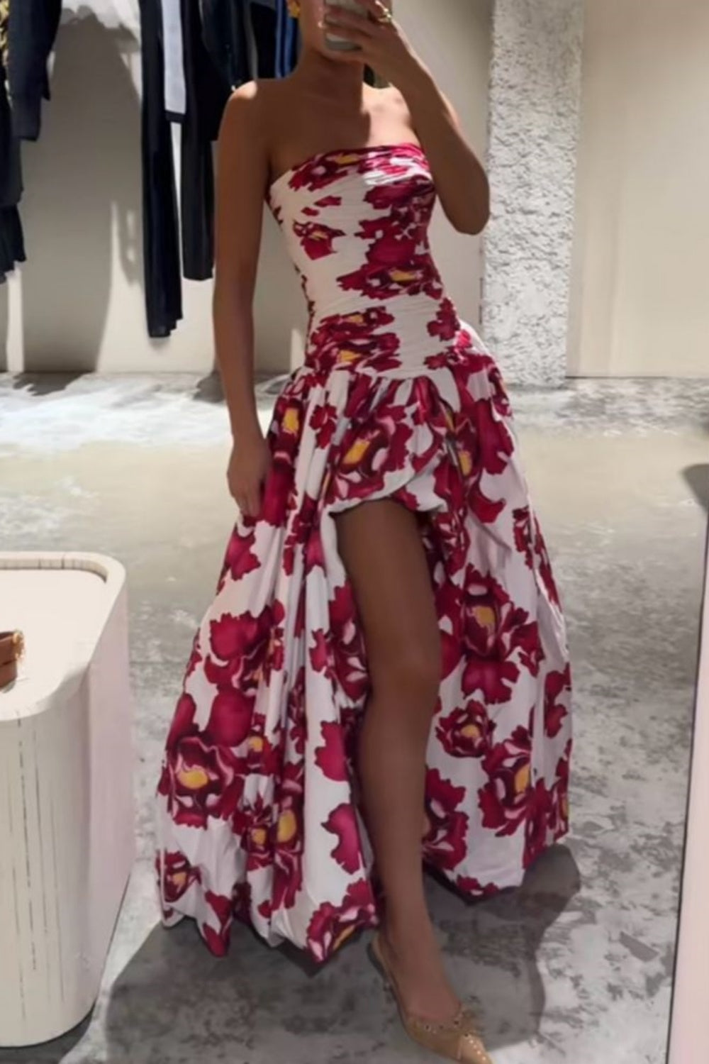 girlhomeshops - Robe de bal longue en satin et mousseline de soie à fleurs rouges, gh5928