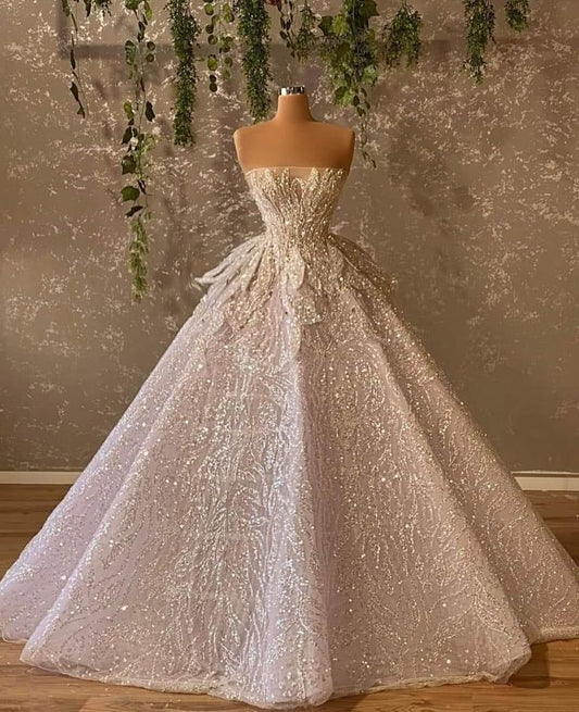Weiß glänzend Mode exquisite Perlen lange elegante Tüll bodenlangen Ballkleid Abendkleid Brautkleid gh3351