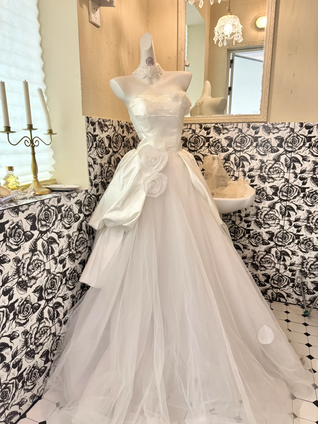 White Satin Strapless Waist-Cinched Voluminous Skirt Long Elegant Romantic Dress, Wedding Gown gh7779