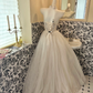 Ivory Strapless Rhinestone Waist-Cinched Full Flared Skirt Long Romantic Dress, Wedding Gown gh7765