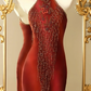Burgundy Halter Mermaid Prom Dress Hand Beaded Fringe Bodice Long Vintage Evening Gown gh9598