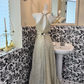 Light Sage Green Halter Waist-Cinched Full Flared Skirt Elegant Romantic Dress gh7609