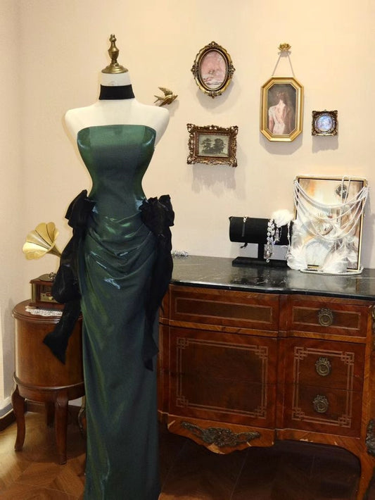 Grüne wunderschöne Vintage-Mode elegante lange schlanke Satin Ballkleid Abendkleid Partykleid Ballkleid gh3650