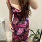 Magenta Vintage Print Purple Spaghetti Strap Fitted Waist Slim Sexy Prom Gown, Evening Party Dress gh8451