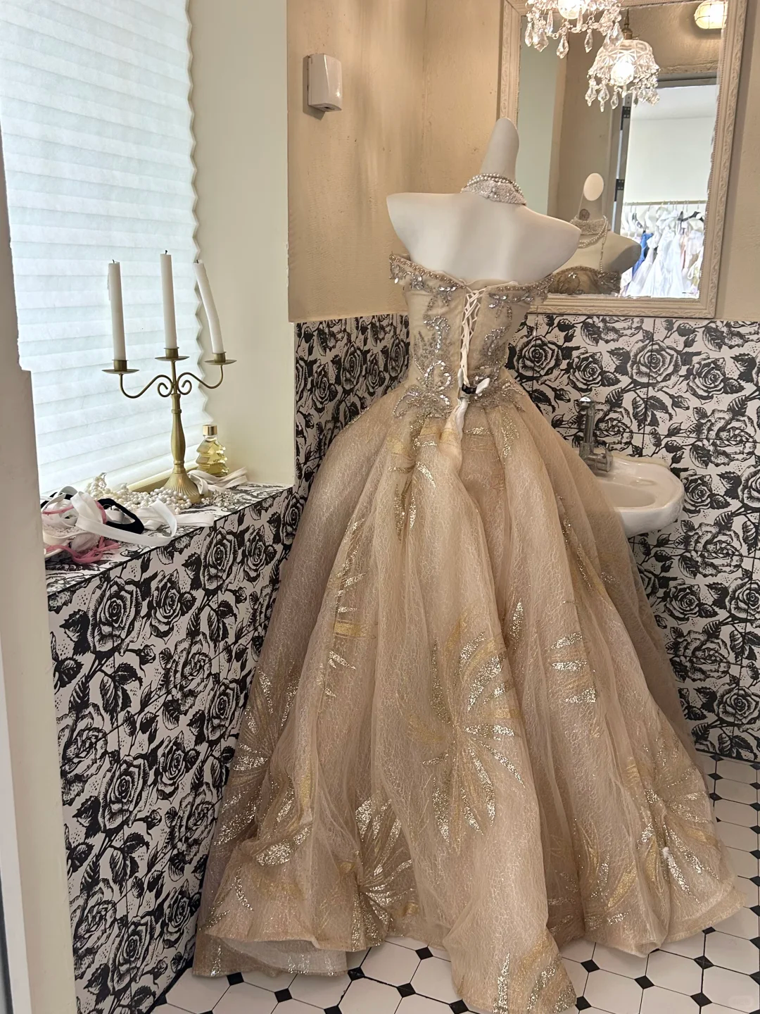 Gold Strapless Waist-Cinched Full Flared Skirt Luxury Elegant Romantic Dress, Wedding Gown gh7690