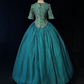 Square Neck Peacock Green Rococo Ball Gown Half Sleeve Colorful Gem Beaded Formal Dress for Prom gh9540
