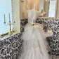 Ivory Strapless Silver Embellished Luxury Elegant Waist-Cinched Voluminous Skirt Long Romantic Dress, Wedding Gown gh7598