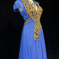 ✨Girlhomeshops-Royal Blue Cap Sleeve Gold Beaded Chiffon Gown Sweep Train gh10150