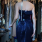 Navy Blue Strapless Tube Satin Formal Gown Ruffle Neck Fitted Long Evening Prom Dress gh9684