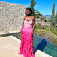 Rosa/Orange/Grün Gradient Spaghetti-trägern Mode Elegante Lange Rüschen Chiffon Ballkleid Abendkleid Party Kleid gh3252