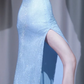 ✨Girlhomeshops-Spaghetti Strap Light Blue Rhinestone Mesh High Slit Backless Long Evening Dress gh10007
