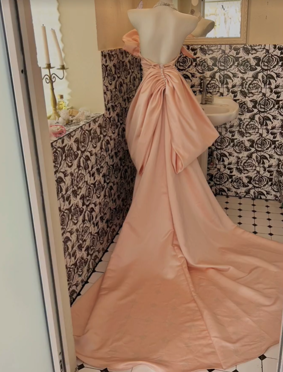Light Pink Strapless Cinched Waist Figure-Flattering Bodycon Sexy Long Romantic Dress, Wedding Gown gh7817