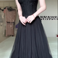 Black‑Tulle A‑Line Prom Gown, Strapless Sweetheart Lace‑Corset‑Bodice Floor‑Length Evening Dress gh9048