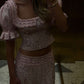 Robe deux-pièces rose en tulle à manches courtes et perles | Robe maxi élégante et luxueuse à encolure carrée découpée, idéale pour une soirée de gala gh6465