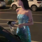 Iridescent Sequin Strapless Long Evening Gown Turquoise Side Slit Prom Dress gh9866
