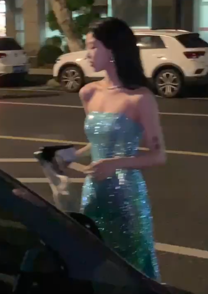 Iridescent Sequin Strapless Long Evening Gown Turquoise Side Slit Prom Dress gh9866