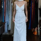 White Beaded Sequin Mermaid Prom Dress Spaghetti Straps V Neck Long Formal Evening Gown gh9836