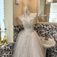 Ivory Beaded Strapless Waist-Cinched Full Flared Long Romantic Dress, Wedding Gown gh7580