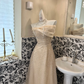 Light Apricot Off-the-Shoulder Beaded Waist-Cinched Soft Elegant Romantic Dress, Wedding Gown gh7688