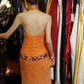 Orange Halter Cutout Sequin Prom Dress Color Gem Waist High Slit Tulle Train Evening Gown gh9860