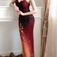 Women Gradient Burgundy Orange Mermaid Evening Gown Spaghetti Straps Hand-Beaded Sequin Floral Long Formal Dress for Prom gh9568