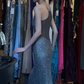 Dusty Blue Beaded Halter Mermaid Evening Dress With Pockets gh9675