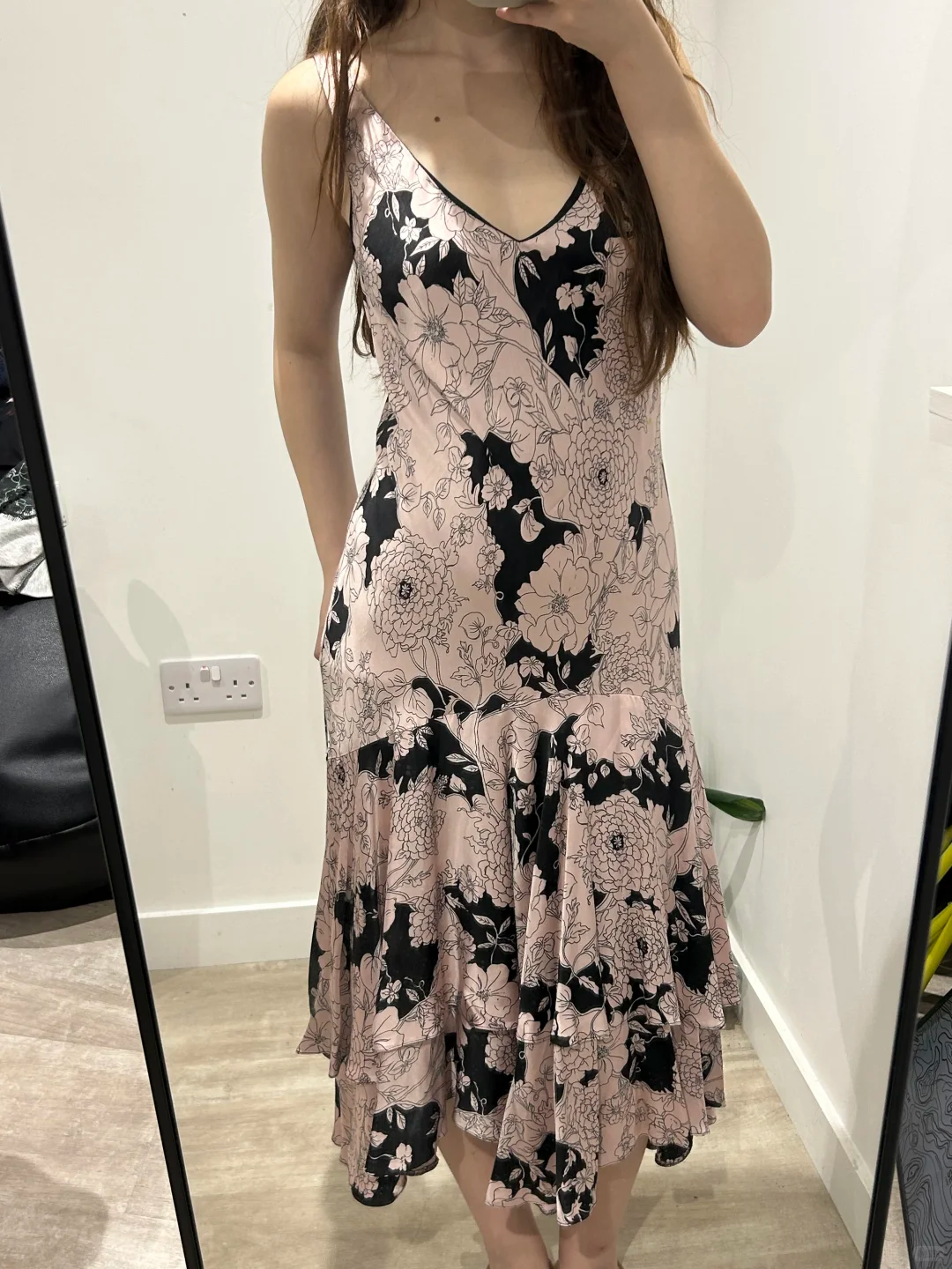 Light Pink Base Sexy Vintage Black Floral Print Spaghetti Strap Fitted Waist Slim Long Prom & Evening Party Dress gh8443