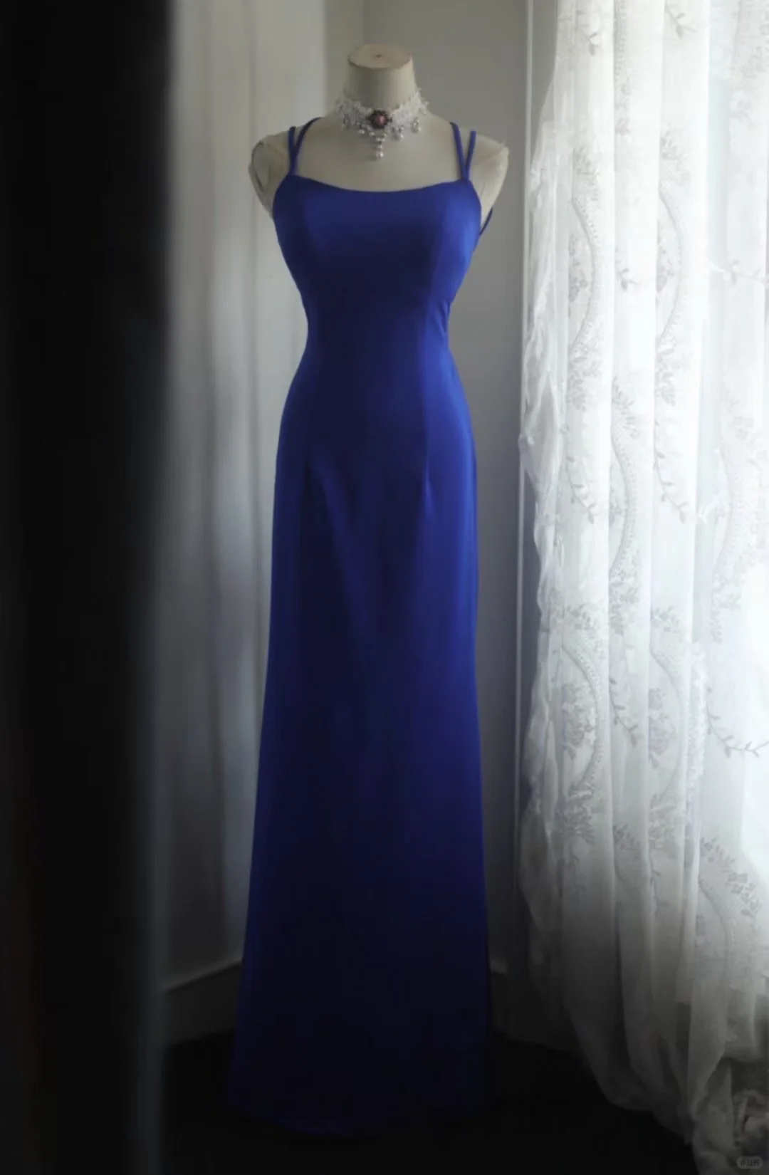 Royal Blue Double Spaghetti Strap Mermaid Evening Gown, Square Neck Satin Fitted Long Formal Prom Dress gh9120