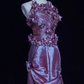 Halter Dusty Purple Long Evening Gown 3D Floral Appliques Shimmer Satin Pleated Formal Dress for Prom gh9536