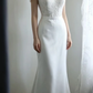 Off‑the‑Shoulder Mermaid Wedding Dress, Vintage Lace Bodice Detachable Ruffle Sleeves Satin Waistband Slit Lace Train Bridal Gown gh9108