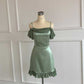 Matcha Grün Retro Süßes Einfaches Kurzes Satin Homecoming Kleid Partykleid gh4894