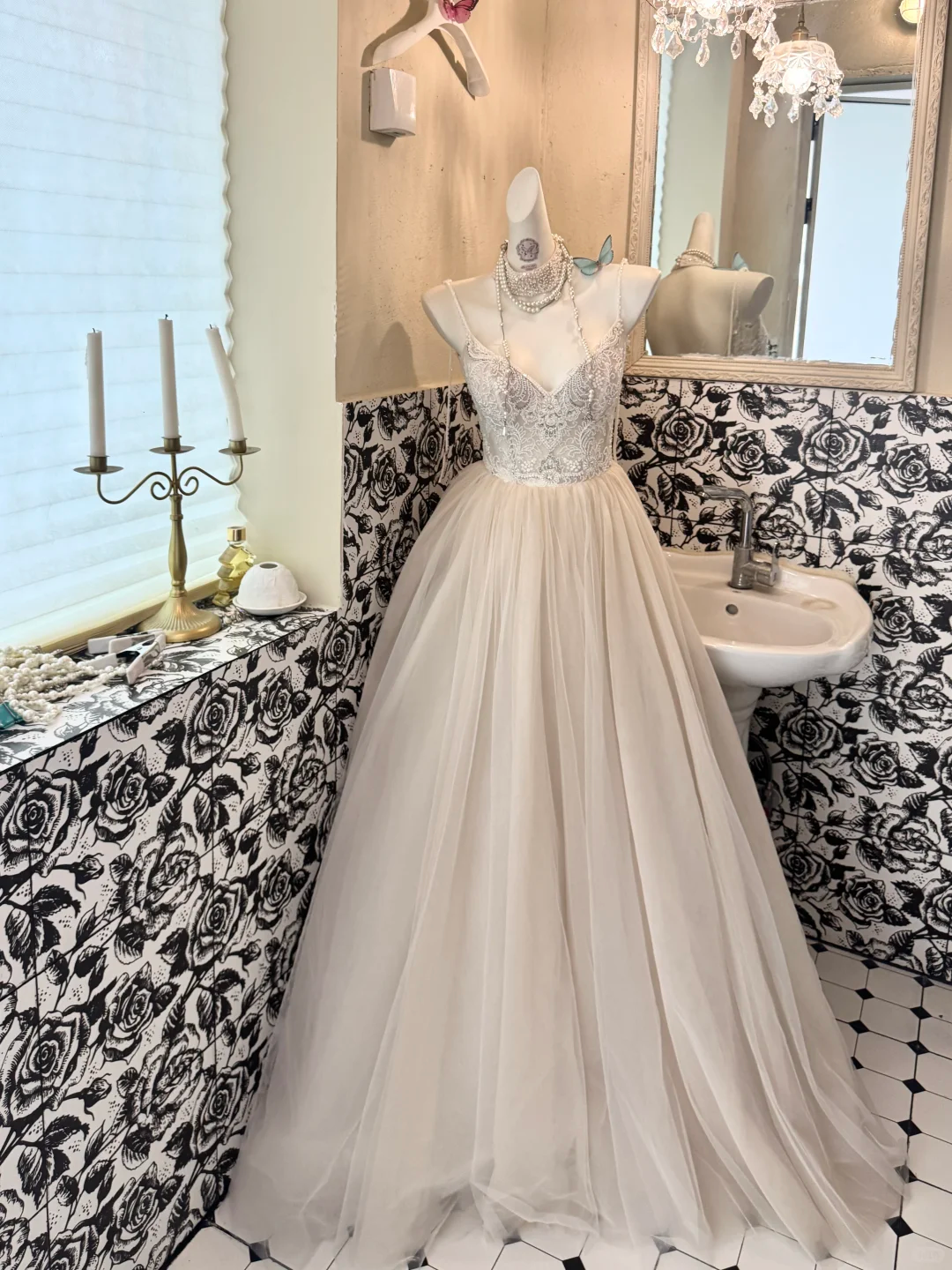 Ivory Spaghetti Strap Waist-Cinched Beaded Embroidered Elegant Long Romantic Dress, Wedding Gown gh7514