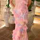 Dreamy elegant spaghetti strap pink layered ruffle maxi dress long chiffon evening gown Prom Dress gh2905