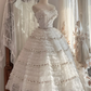 White Strapless Vintage Princess Midi Gown, Tiered Tulle Party Dress gh9318