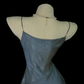 Dusty Blue Satin Slip Midi Gown, Cowl Draped Neckline, One‑Shoulder Tassel Rhinestone Fringe Detail, High Fitted Waist, Asymmetrical Tiered Flowy Midi Skirt, Retro Cold‑Tone Prom Evening Photoshoot Dress gh8872