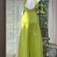 Lime Green Halter Rhinestone Pleated Chiffon Long Evening Dress, A-Line Flowy Prom Gown gh9507