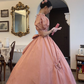 Vintage Pink Puff Sleeve Fitted Waist Princess Flared Skirt Prom & Evening Party Dress gh8498