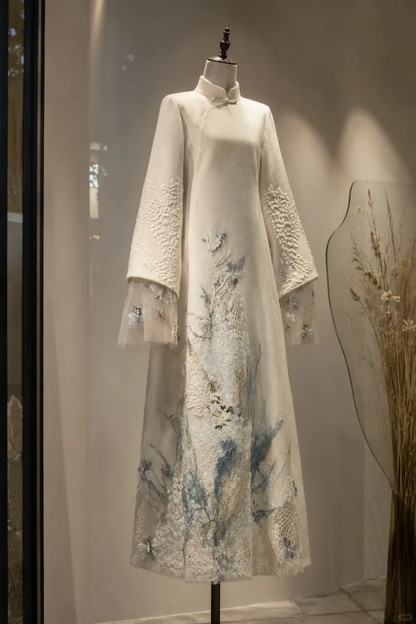 ✨Girlhomeshops-Chinese Style Wool Qipao Evening Gown with Butterfly Floral Embroidery gh10345