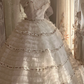 White Strapless Vintage Princess Midi Gown, Tiered Tulle Party Dress gh9318