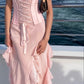Robe de soirée longue en mousseline de soie à volants, élégante et romantique, à bretelles spaghetti, rose, gh3735
