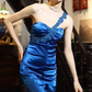 Royal Blue Satin One Shoulder Mermaid Long Evening Gown Beaded Prom Dress gh9848